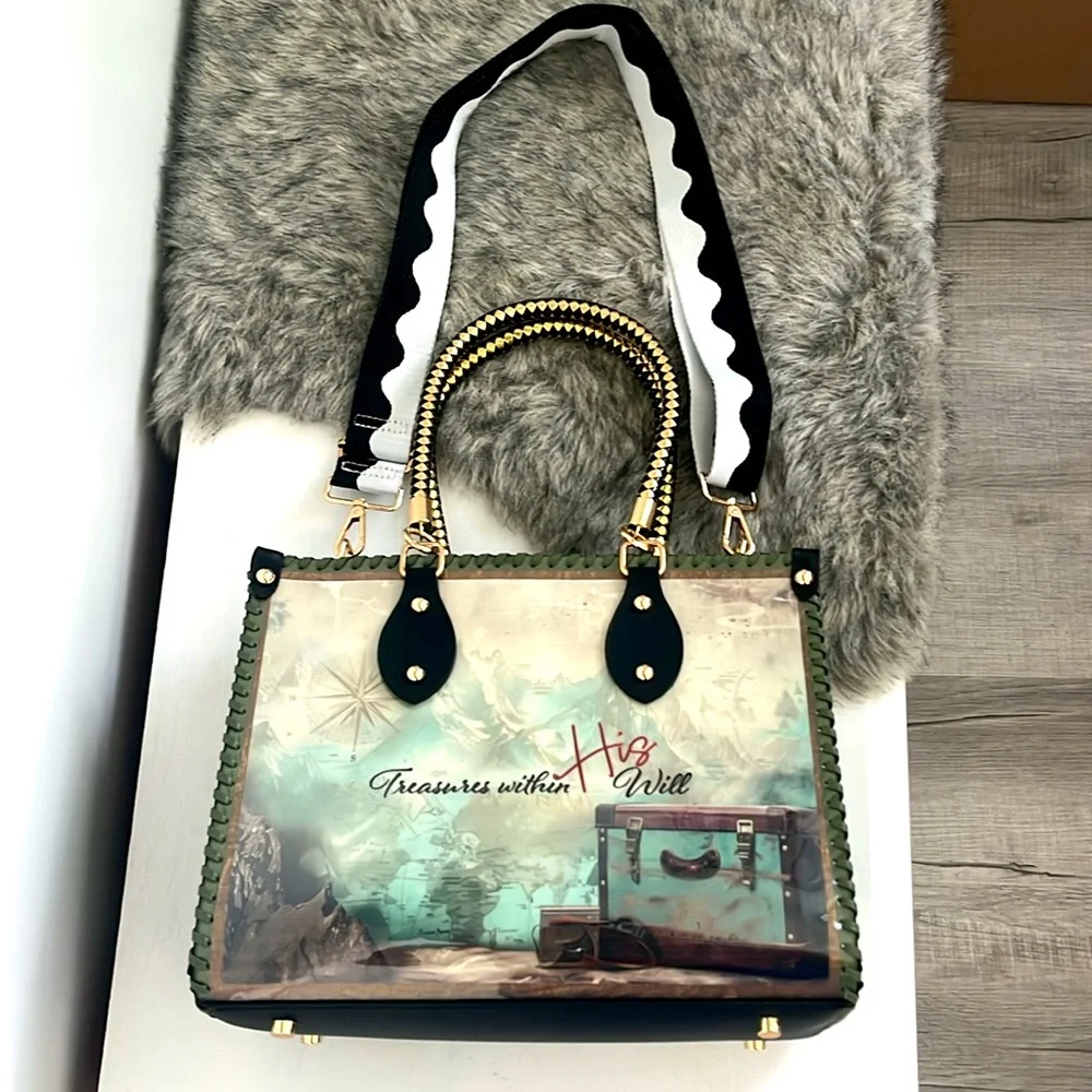 *SOLD* CHiP Bags modern style journey mountains ancient map compass tote purse - Picture 10 of 15